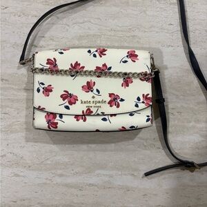 Kate Spade New York Floral Crossbody Bag White Pink Chain Strap